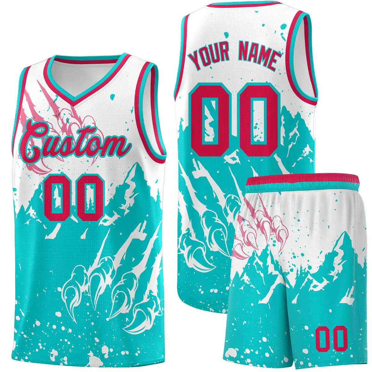 White Aqua Snow Mountain Beast Pattern Basketball Jersey