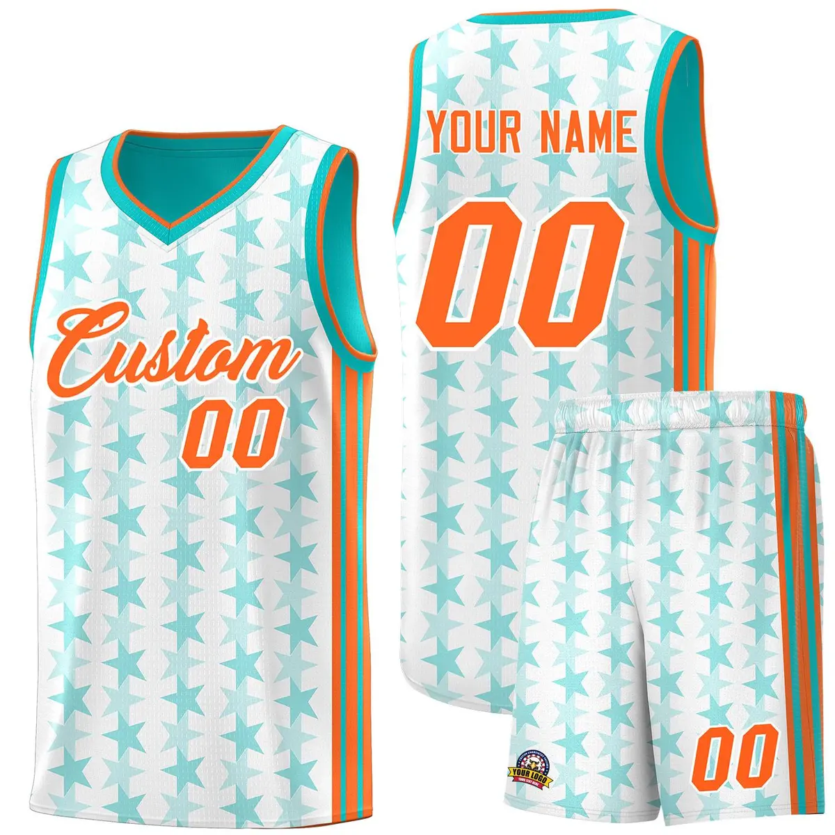 White Aqua Star Graffiti Sports Uniform Basketball Jersey