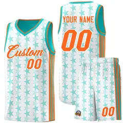 White Aqua Star Graffiti Sports Uniform Basketball Jersey