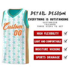 White Aqua Star Graffiti Sports Uniform Basketball Jersey 2