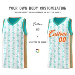 White Aqua Star Graffiti Sports Uniform Basketball Jersey 3