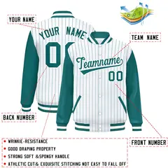 White Aqua Stripe Raglan Varsity Bomber Jacket 2