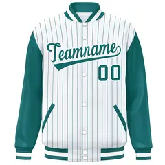 White Aqua Stripe Raglan Varsity Bomber Jacket 3