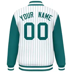 White Aqua Stripe Raglan Varsity Bomber Jacket 4