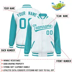 White Aqua Stripe Raglan Varsity Bomber Jacket 2