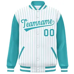 White Aqua Stripe Raglan Varsity Bomber Jacket 3