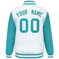 White Aqua Stripe Raglan Varsity Bomber Jacket 4