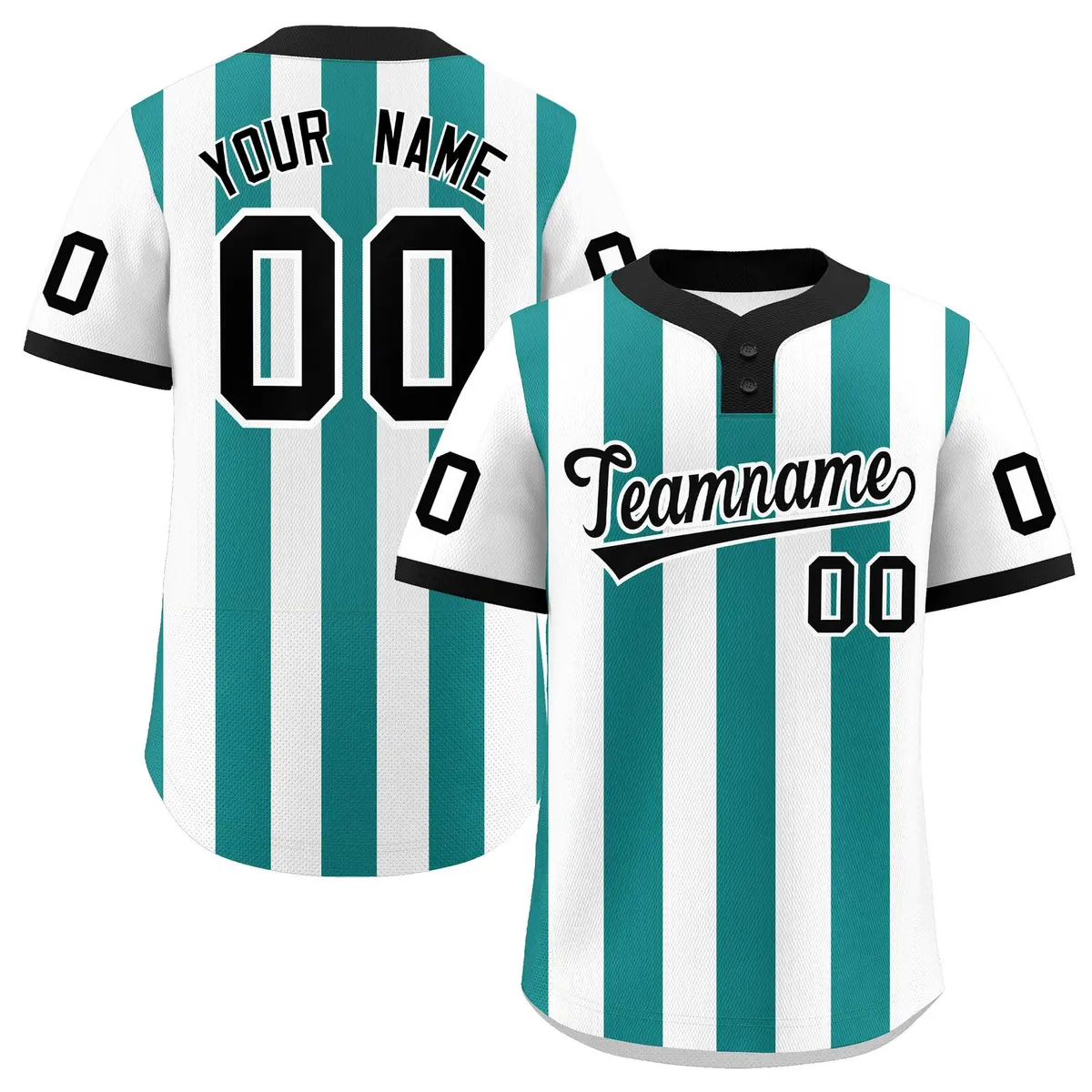 White Aqua Stripe Two-Button Softball Jersey