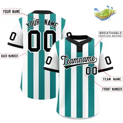 White Aqua Stripe Two-Button Softball Jersey 2