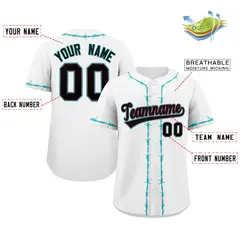White Aqua Thorns Ribbed Authentic Classic Baseball Jersey 2