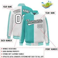 White Aqua Two Tone Color Block Varsity Bomber Jacket 2