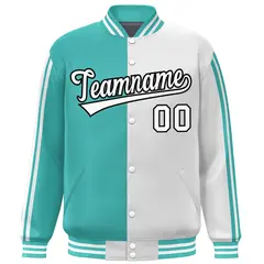 White Aqua Two Tone Color Block Varsity Bomber Jacket 3