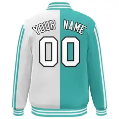 White Aqua Two Tone Color Block Varsity Bomber Jacket 4