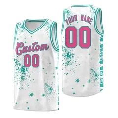 White Aqua Vice Burst Graffiti Pattern Basketball Jersey 1
