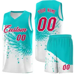 White Aqua Wing Pattern Basketball Jersey Sports Uniform 1