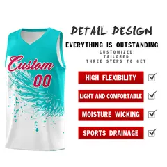 White Aqua Wing Pattern Basketball Jersey Sports Uniform 2