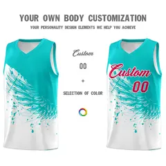White Aqua Wing Pattern Basketball Jersey Sports Uniform 3