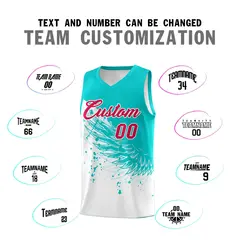 White Aqua Wing Pattern Basketball Jersey Sports Uniform 4