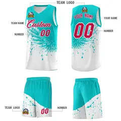 White Aqua Wing Pattern Basketball Jersey Sports Uniform 5