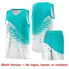 White Aqua Wing Pattern Basketball Jersey Sports Uniform 7