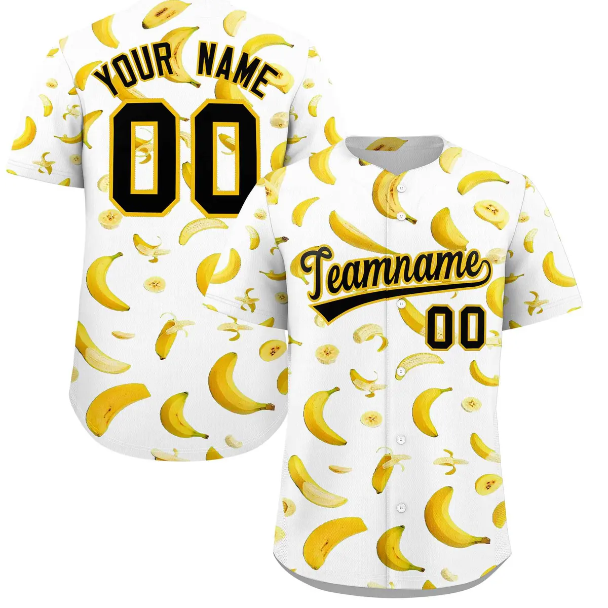 White Banana Graffiti Pattern Fashion Baseball Jersey