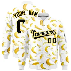 White Banana Pattern Letterman Varsity Full-Zip Jacket 1