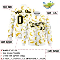 White Banana Pattern Letterman Varsity Full-Zip Jacket 2