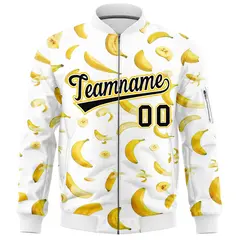 White Banana Pattern Letterman Varsity Full-Zip Jacket 3