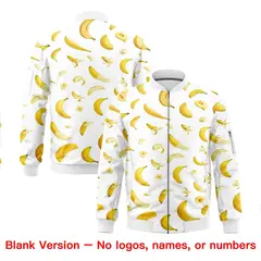 White Banana Pattern Letterman Varsity Full-Zip Jacket 8