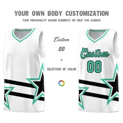 White Basketball Kit Bright Green Star Pattern and Double Lines 3