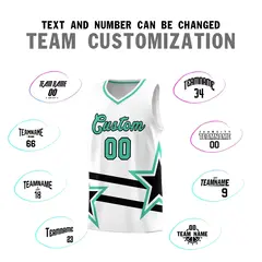 White Basketball Kit Bright Green Star Pattern and Double Lines 4