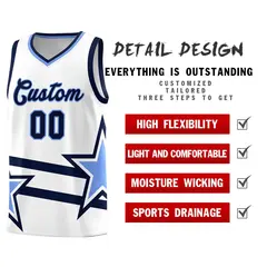 White Basketball Kit Light Blue Star Pattern and Double Lines 2