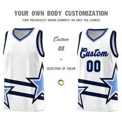 White Basketball Kit Light Blue Star Pattern and Double Lines 3