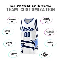 White Basketball Kit Light Blue Star Pattern and Double Lines 4