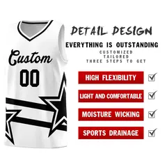 White Basketball Kits Black Star Pattern And Double Lines 2