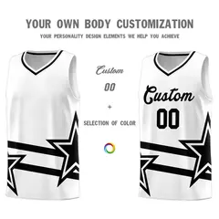 White Basketball Kits Black Star Pattern And Double Lines 3