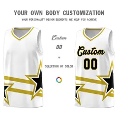 White Basketball Kits Old Gold Star Pattern And Double Lines 3