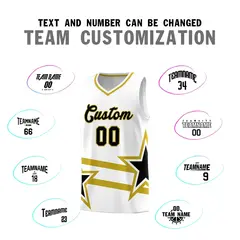 White Basketball Kits Old Gold Star Pattern And Double Lines 4