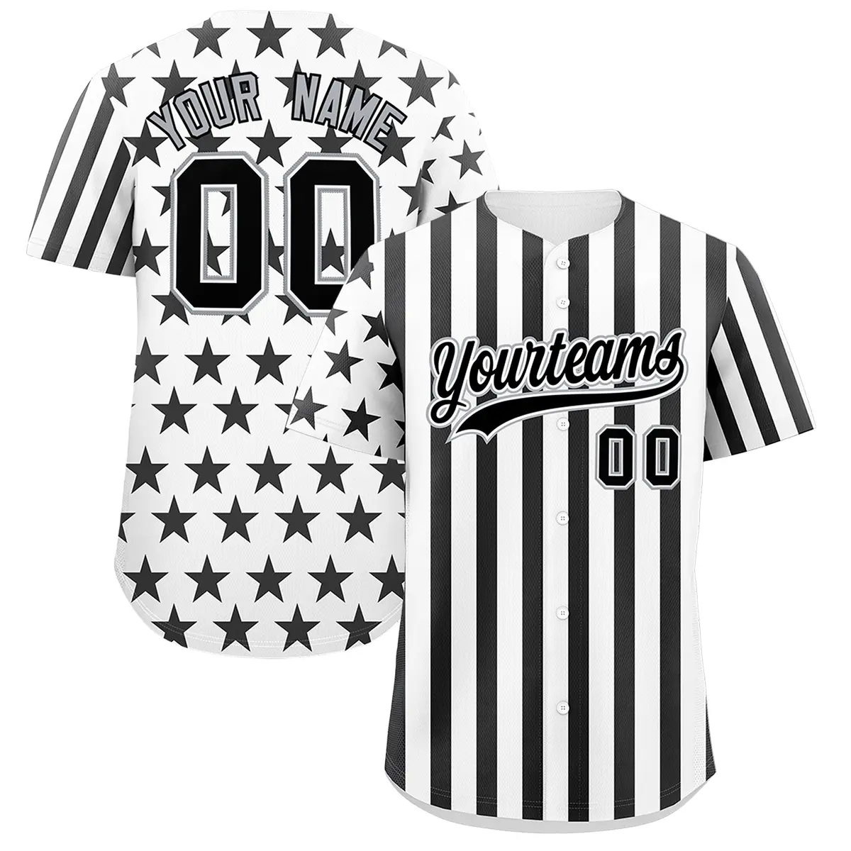 White Black American Flag Graffiti Pattern Baseball Jersey