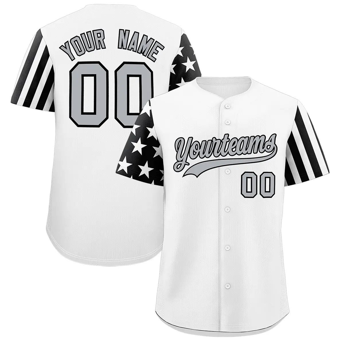 White Black American Flag Raglan Sleeves Baseball Jersey
