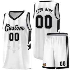 White Black and Gray Gradient Star Graffiti Basketball Jersey