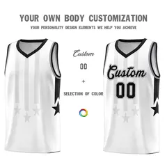 White Black and Gray Gradient Star Graffiti Basketball Jersey 3