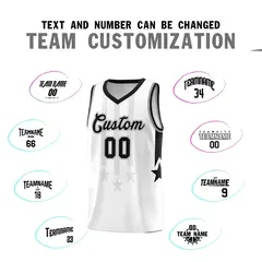 White Black and Gray Gradient Star Graffiti Basketball Jersey 4