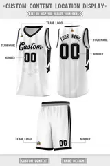 White Black and Gray Gradient Star Graffiti Basketball Jersey 5