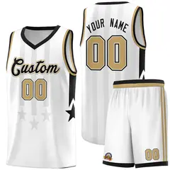 White Black and Old Gold Gradient Star Graffiti Basketball Jersey