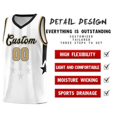 White Black and Old Gold Gradient Star Graffiti Basketball Jersey 2