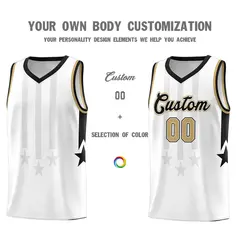 White Black and Old Gold Gradient Star Graffiti Basketball Jersey 3