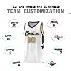 White Black and Old Gold Gradient Star Graffiti Basketball Jersey 4