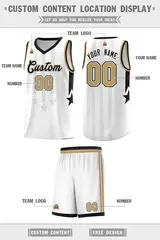White Black and Old Gold Gradient Star Graffiti Basketball Jersey 5