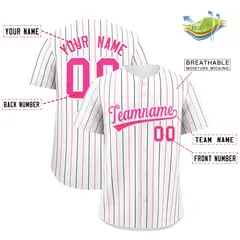 White Black and Pink Bi-Color Stripes Baseball Jersey 2